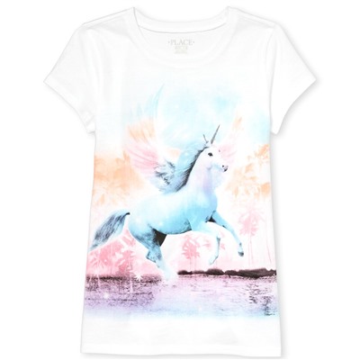Girls Short Sleeve Flying Unicorn Graphic Tee