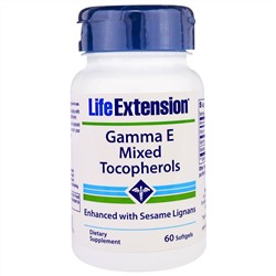 Life Extension, Гамма E Смешанные Токоферолы, 60  Мягких Желатиновых Капсул