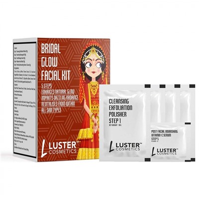 LUSTER Bridal Facial Kit Набор: Пенка-скраб для умывания, Массажный гель для лица, Массажный крем для лица, Маска для лица, Сыворотка для лица 45г