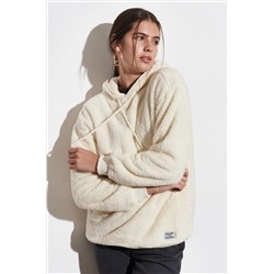 Wrangler Kadın Regular Fit Normal Kesim Kapüşonlu Sherpa Ekru Sweatshirt W222260