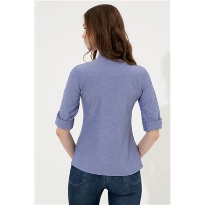 Kadın Mavi Uzun Kollu Basic Gömlek