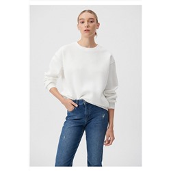 MaviBisiklet Yaka Beyaz Basic Sweatshirt 1610198-70057