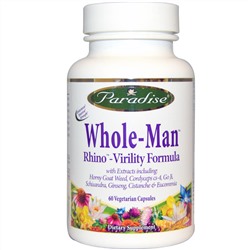 Paradise Herbs, Whole-Man, Rhino - формула энергии для мужчин, 60 вегетарианских капсул