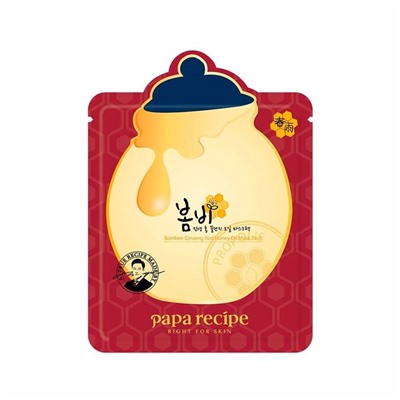 Антивозрастная тканевая маска с женьшенем и мёдом Papa Recipe Bombee Ginseng Red Honey Oil Mask Pack
