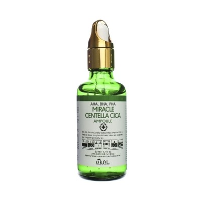 Ekel Miracle Centella Cica Ampoule AHA/BHA/PHA Green Сыворотка для лица с кислотами и экстрактом центеллы азиатской 50мл