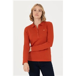 Kadın Kiremit Basic Polo Yaka Sweatshirt