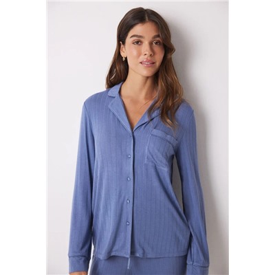 Pijama camisero largo soft touch azul