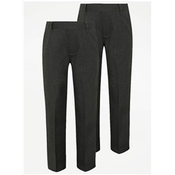 Boys Grey Plus Fit Half Elastic School Trouser 2 Pack