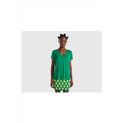 United Colors of Benetton Kadın Yeşil %100 Liyosel V Yaka T-Shirt Yeşil 123P3NLHE4249