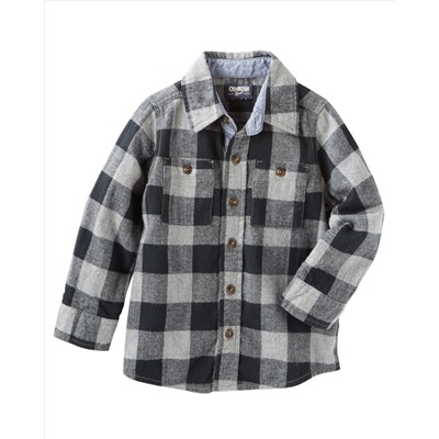 2-Pocket Plaid Button-Front Shirt