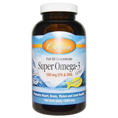Carlson Labs, Супер драгоценные камни Омега•3, концентрат рыбьего жира, 1000 мг, 180 мягких желатиновых таблеток