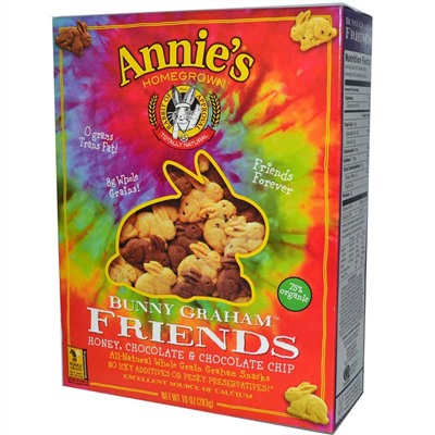 Annie's Homegrown, Печенья в форме кроликов Graham Friends, с медом, шоколадом и шоколадной крошкой,  10 унций (283 г)
