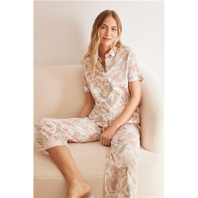 Pijama camisero 100% algodón estampado flores