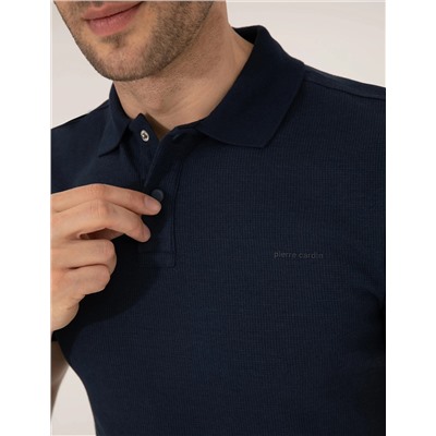 Lacivert Dokulu Slim Fit Polo Yaka Tişört