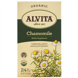 Alvita Teas, Органический чай с ромашкой, без кофеина, 24 чайных пакетика, 1,27 унции (36 г)