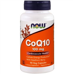 Now Foods, CoQ10 с боярышником, 100 мг, 90 растительных капсул