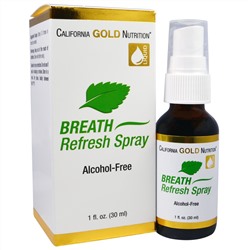 California Gold Nutrition, CGN, Breath Refresh Spray, Natural Peppermint, Alcohol-Free, 1 fl oz (30 ml)