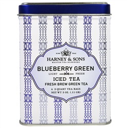 Harney & Sons, Ледяной Зеленый Чай из Голубики, 6 Пакетиков по 3 унции (0,11 г)