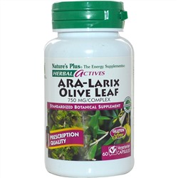 Nature's Plus, Herbal Actives, АРА-комплекс из лиственницы и листа оливкового дерева, 750 мг, 60 вегетарианских капсул