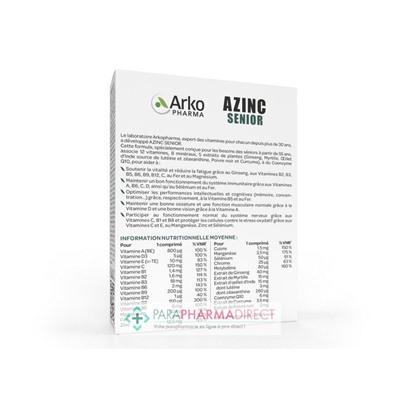 ArkoPharma - Azinc Senior - 30 comprimés