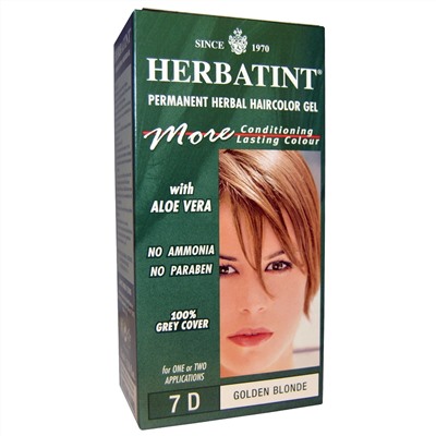 Herbatint, Стойкий растительный гель-краска для волос, 7D, золотой блонд, 4,56 жидких унции (135 мл)