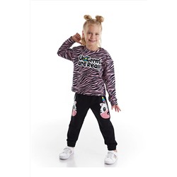 Denokids Unicorn Zebra Desenli Kız Çocuk T-shirt Siyah Pantolon Takım CFF-21K1-027