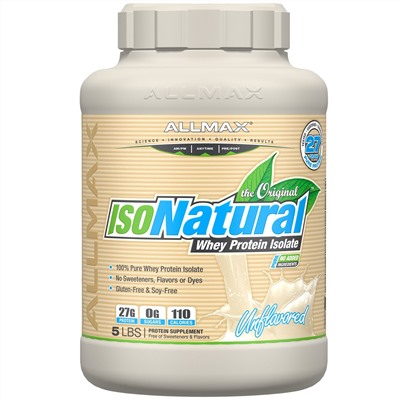 ALLMAX Nutrition, IsoNatural, изолят сывороточного протеина, без вкуса, 5 фунтов (2,25 кг)