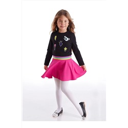 Mushi Emojili Siyah Pembe Kız Çocuk Elbise MS-20K1-030