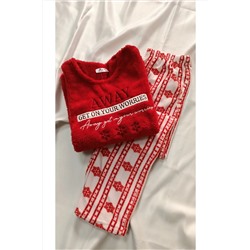 ELDİ Kırmızı Kalın Polar Yumuşaçık Pijama Takımı KRMZPLR698547