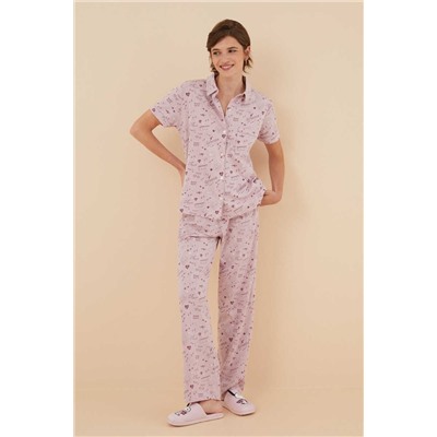 Pijama camisero 100% algodón rosa corazones