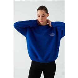 Zomers Kadın Oversize Nakışlı 3 Iplik Şardonlu Lacivert Sweatshirt MK-Z2