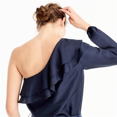 One-shoulder silk shantung top