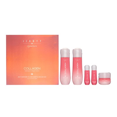 Jigott Signature Collagen Essential Skin Care 3Set Набор: Увлажняющий тонер для лица с коллагеном, Увлажняющая эмульсия для лица с коллагеном, Увлажняющий крем для лица с коллагеном  150мл+150мл+50мл+30мл+30мл