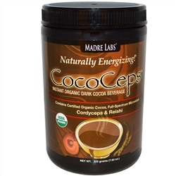 Madre Labs, CocoCeps, Растворимый органический темный какао с кордицепс и рейши, 7.93 oz. (225 g)