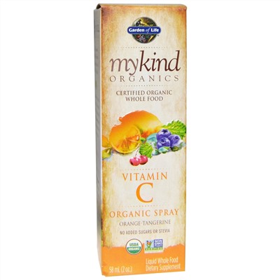 Garden of Life, mykind Organics, витамин C, органический спрей, апельсин-мандарин, 2 жидких унций (58 мл)