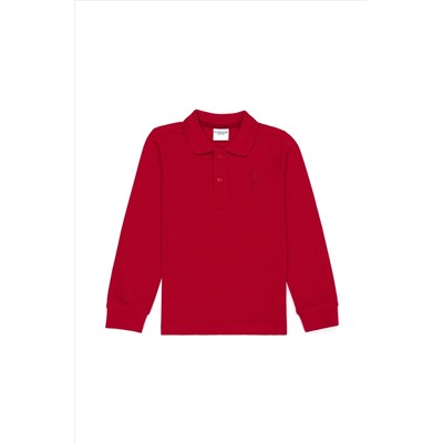 Erkek Çocuk Kırmızı Basic Polo Yaka Sweatshirt