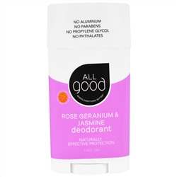 All Good Products, "Все хорошее", дезодорант, розовая герань и жасмин, 2,5 унции (72 г)