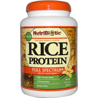 NutriBiotic, Веганский рисовый белок, полный спектр, со вкусом натуральной ванили, 1 фунт и 4 унции (570 г)
