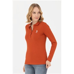 Kadın Kiremit Polo Yaka Basic Sweatshirt