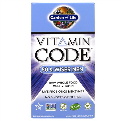 Garden of Life, Vitamin Code, для мужчин от 50-ти лет и старше, 240 растительных капсул