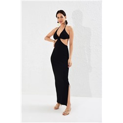 Cool & Sexy Kadın Siyah Beli Açık Kaşkorse Elbise Yİ1814