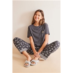 Pijama largo 100% algodón gris conchas