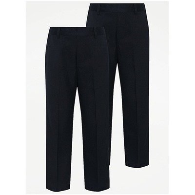 Boys Navy Half Elastic School Trousers 2 Pack