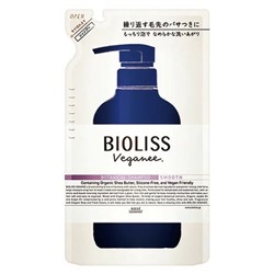 KOSE Шампунь для волос Bioliss Veganee разглаживающий с натуральными маслами, аромат розы и черной смородины, сменная упаковка 340 мл