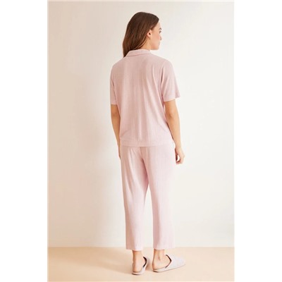 Pijama camisero rayas rosa Ecovero™