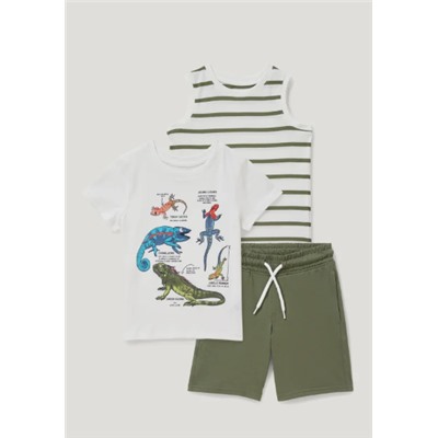 Set - short sleeve T-shirt, top and sweat shorts - 3 piece