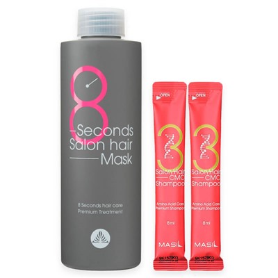 MASIL 8 SECONDS SALON HAIR MASK Набор: Восстанавливающий шампунь для волос с аминокислотами, Маска для быстрого восстановления волос 350мл+8*2