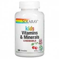 Витамины и минералы для детей Solaray Kids Vitamins & Minerals, 120 жевательных таблеток, Черешня