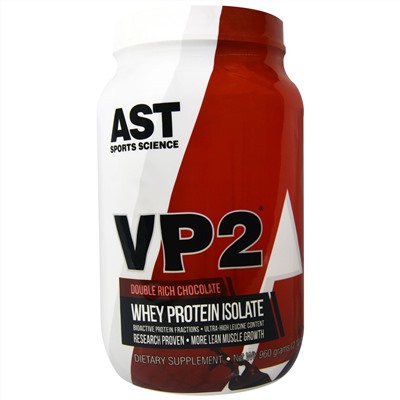 AST Sports Science, VP2, изолят сывороточного белка, двойной шоколад, 2 фунта (960 г)