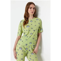 TRENDYOLMİLLA Yeşil Grafik Baskılı T-shirt-Pantolon Örme Pijama Takımı THMSS21PT0236